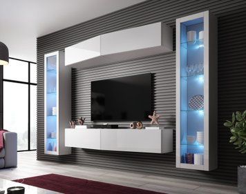 Стінка у вітальню CAMA VIGO SLANT 8, 280 см &mdash; Білий мат / Білий глянець фото - artos.in.ua