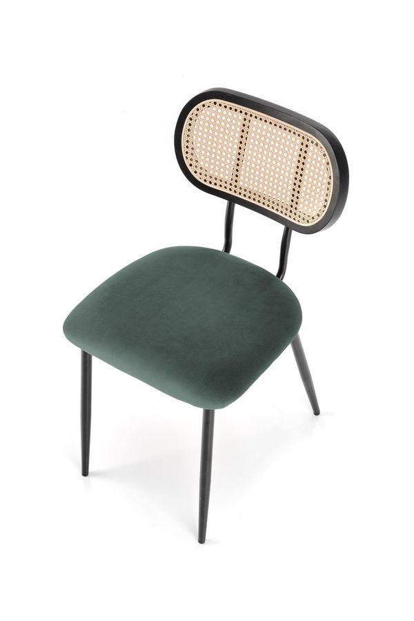 Металевий стілець K503 оксамитова тканина, синтетична ротанга зелений Halmar Польща