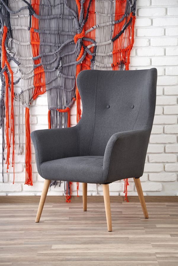 Крісло для відпочинку в вітальню, спальню Cotto натуральне дерево / тканина темно-сірий Halmar Польща