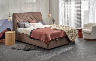 Двуспальная кровать CONTINENTAL 1 160 бежевая бархатная ткань Halmar фото - artos.in.ua