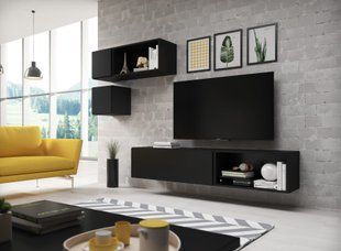 Стінка в зал, у вітальню Cama Roco 5 в стилі хай-тек 180x235x39 Чорний мат/Чорний мат фото - artos.in.ua