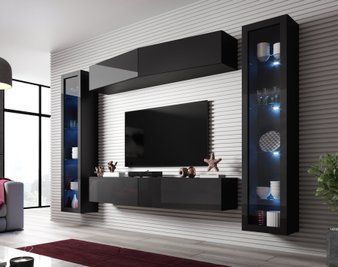 Стенка в гостиную Vigo Slant 8 Черный мат/Черный глянец фото - artos.in.ua