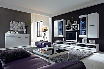 Комплект мебели в гостиную Fever BRW белый /белый глянцевый / черный Польша