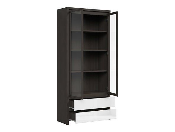 Вітрина BRW Kaspian S128-REG2W2S-WE / BIP, венге / білий глянцевий, фото - artos.in.ua