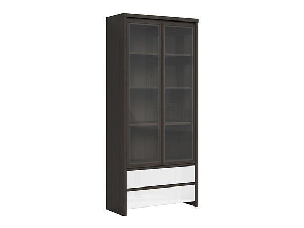 Вітрина BRW Kaspian S128-REG2W2S-WE / BIP, венге / білий глянцевий, фото - artos.in.ua