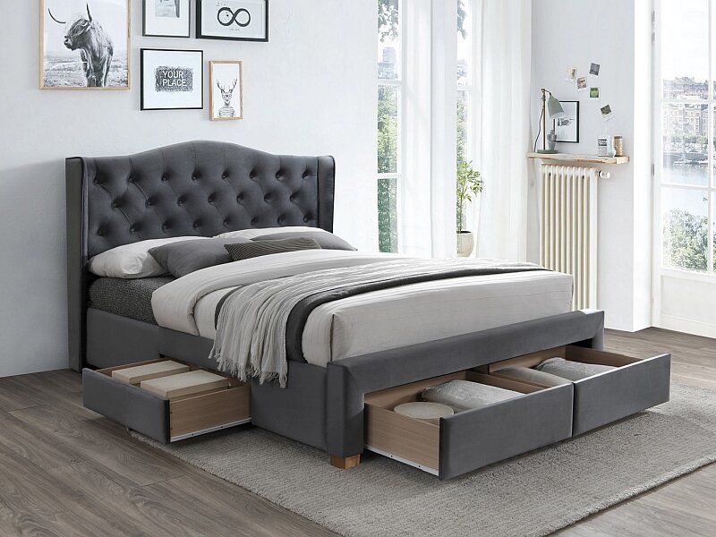Двуспальная кровать с выдвижными ящиками Aspen II 160 x 200 SIGNAL серый Польша