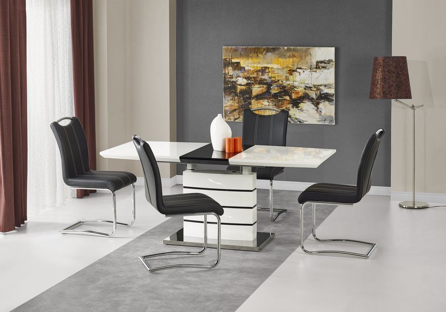 Стол обеденный раскладной в гостиную, кухню Nord 140(180)x80 МДФ, сталь белый/черный Halmar Польша